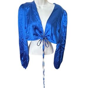 SHEIN,Blue Satin Long Sleeve Cropped Top, Sz 6🔥🔥🔥